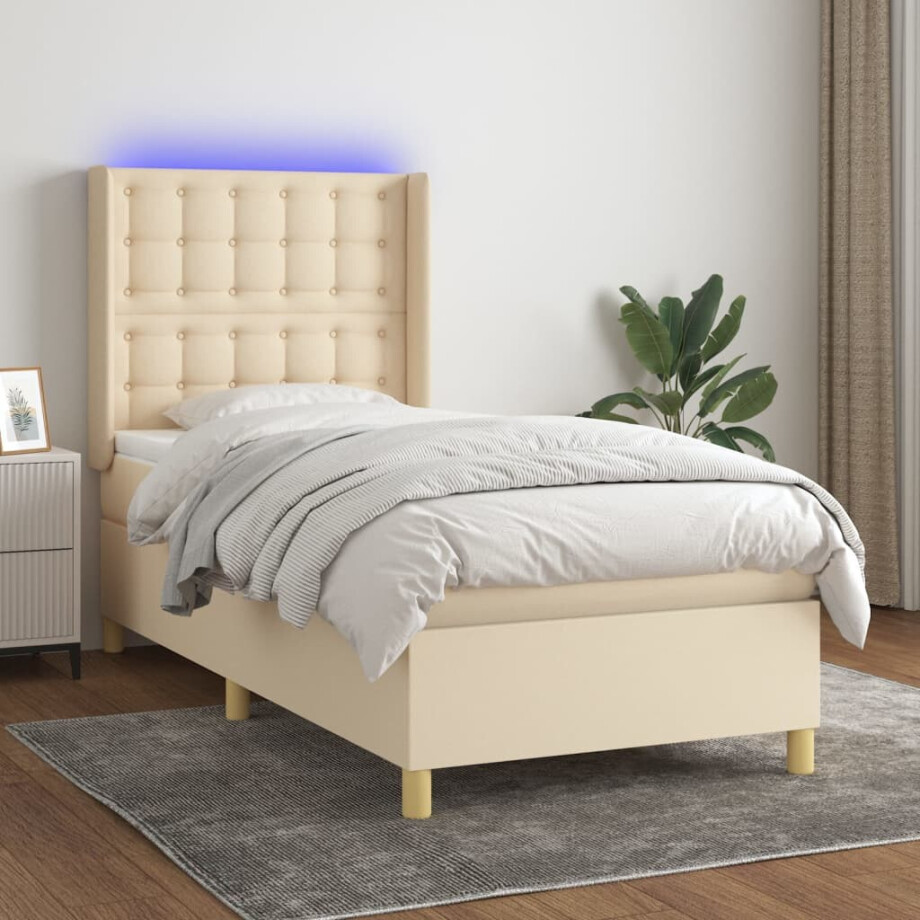 vidaXL Boxspring met matras en LED stof crèmekleurig 100x200 cm vidaXL Boxspring met matras en LED stof crèmekleurig 100x200 cm afbeelding 1