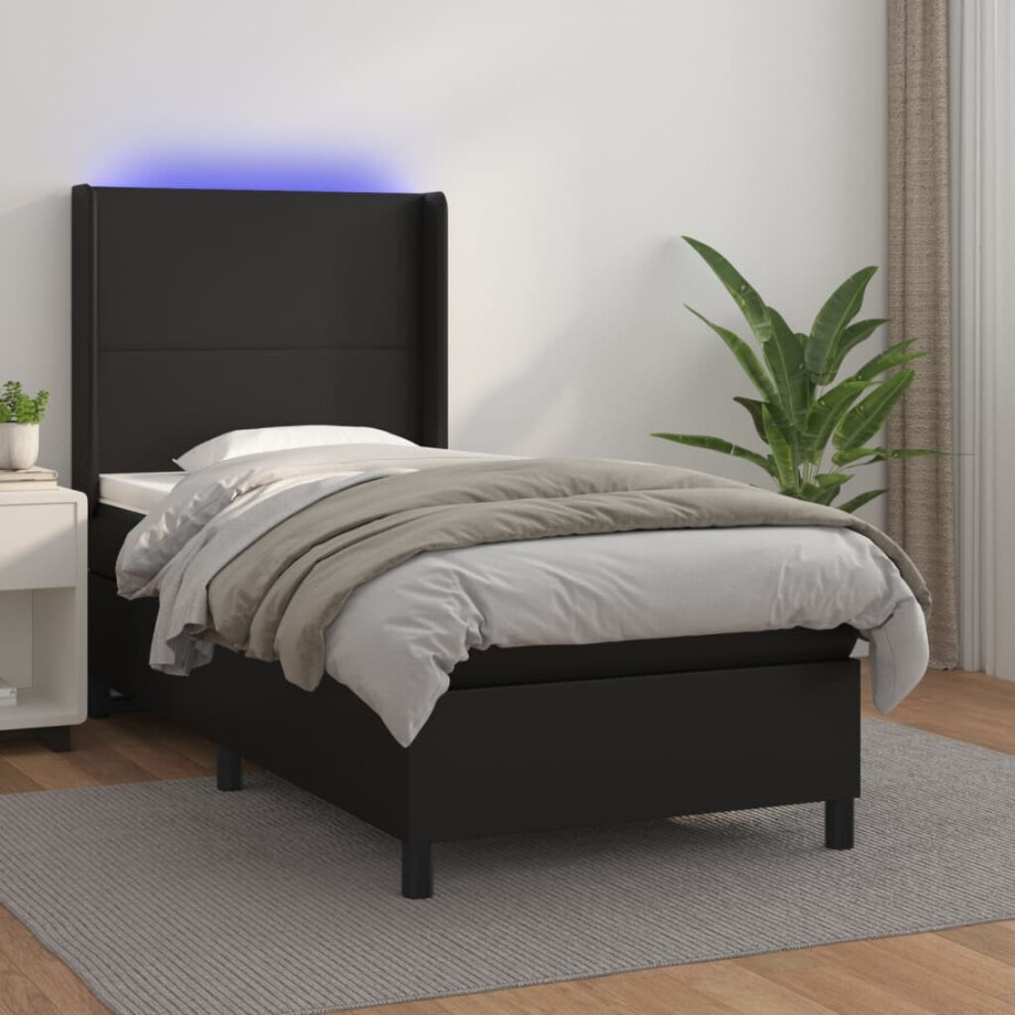 vidaXL Boxspring met matras en LED kunstleer zwart 80x200 cm afbeelding 1
