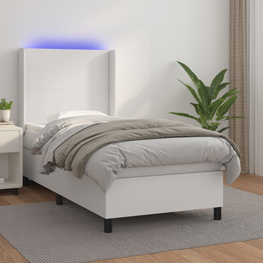 vidaXL Boxspring met matras en LED kunstleer wit 80x200 cm vidaXL Boxspring met matras en LED kunstleer wit 80x200 cm afbeelding 1