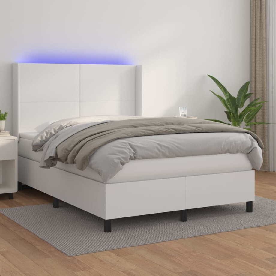vidaXL Boxspring met matras en LED kunstleer zwart 140x190 cm afbeelding 1