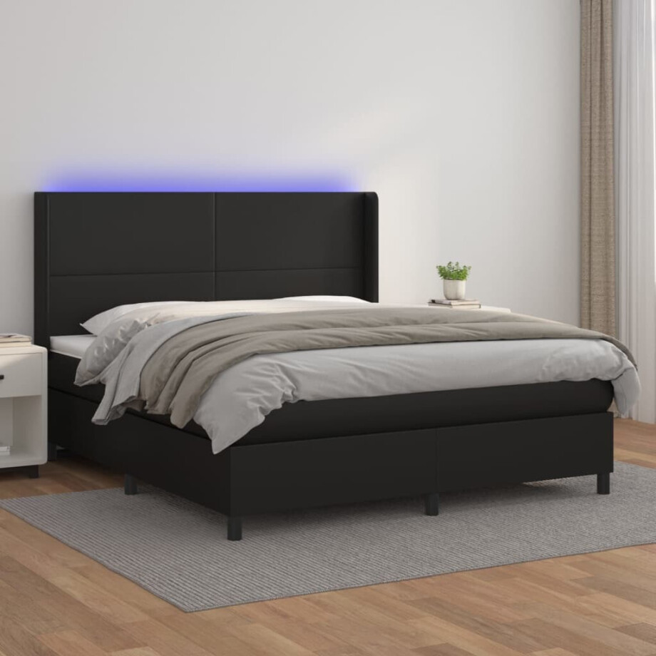 vidaXL Boxspring met matras en LED kunstleer zwart 160x200 cm afbeelding 1