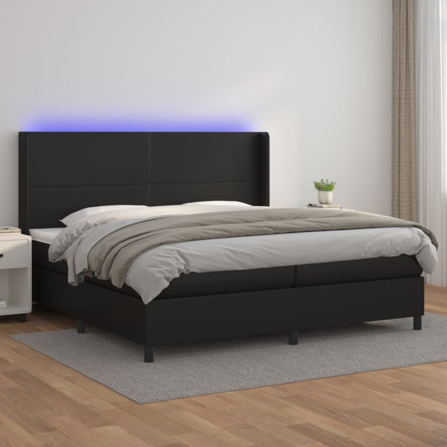 vidaXL Boxspring met matras en LED kunstleer zwart 200x200 cm afbeelding 1