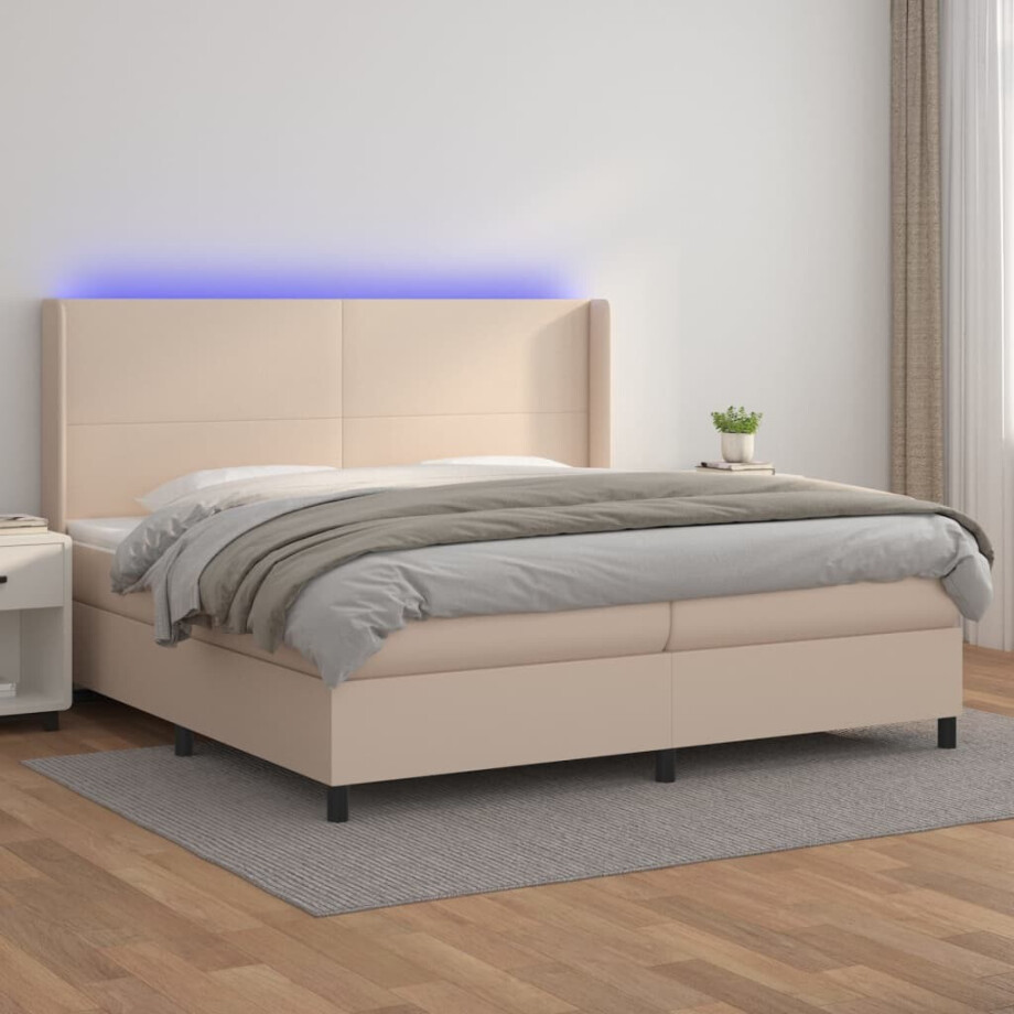 vidaXL Boxspring met matras en LED kunstleer cappuccinokleur 200x200cm vidaXL Boxspring met matras en LED kunstleer cappuccinokleur 200x200cm afbeelding 1