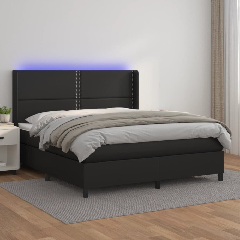 vidaXL Boxspring met matras en LED kunstleer zwart 180x200 cm afbeelding 1