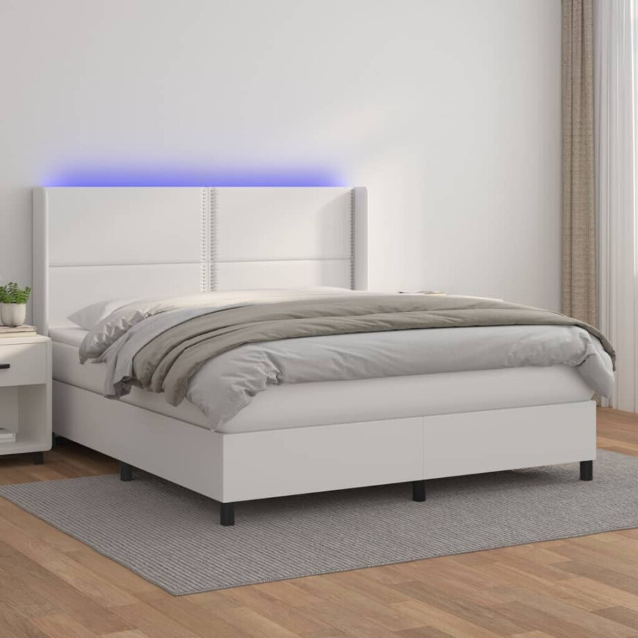 vidaXL Boxspring met matras en LED kunstleer wit 180x200 cm afbeelding 1