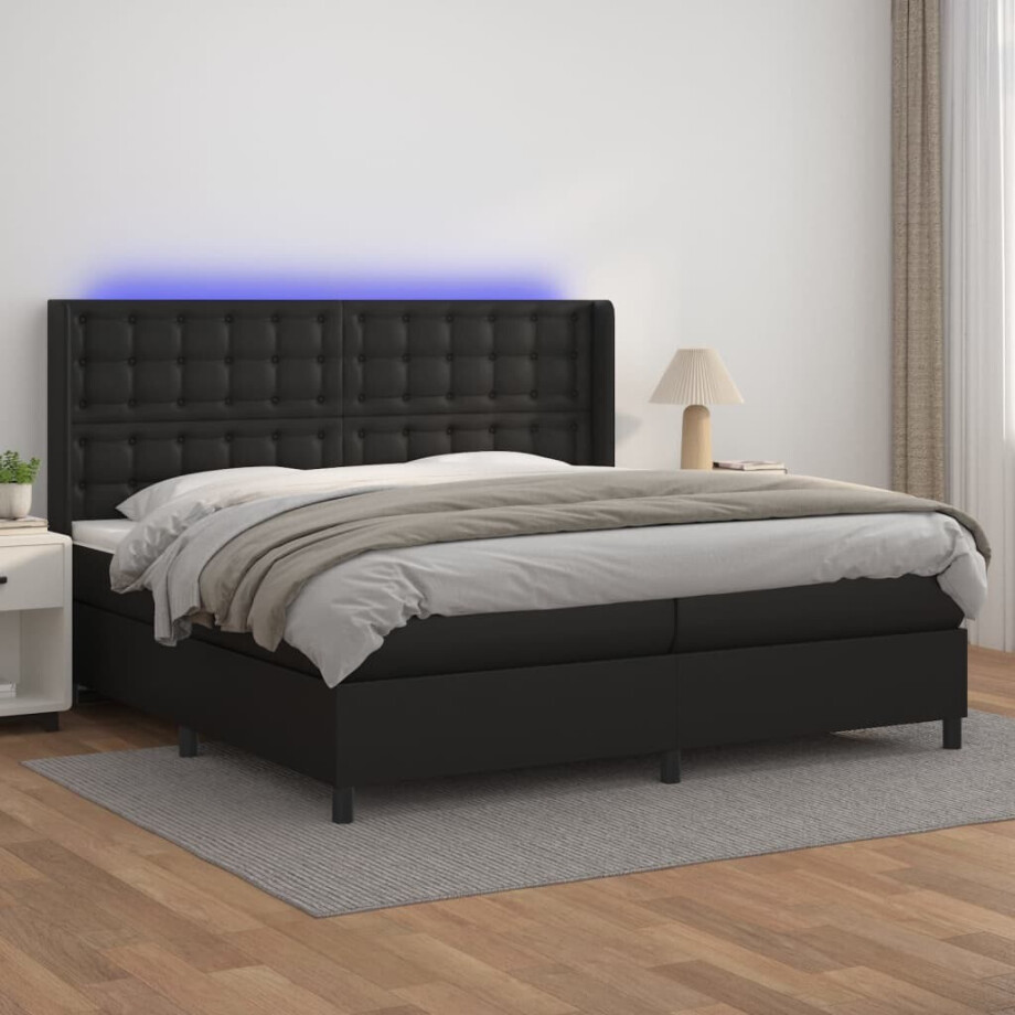 vidaXL Boxspring met matras en LED kunstleer zwart 200x200 cm vidaXL Boxspring met matras en LED kunstleer zwart 200x200 cm afbeelding 1