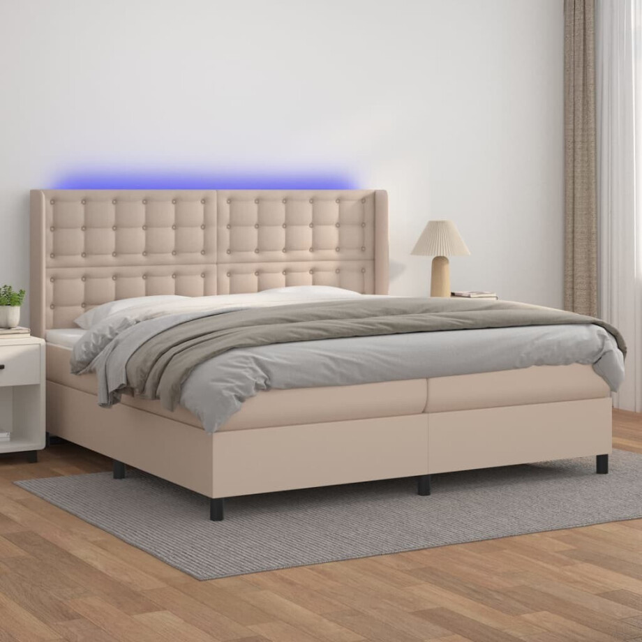vidaXL Boxspring met matras en LED kunstleer cappuccinokleur 200x200cm vidaXL Boxspring met matras en LED kunstleer cappuccinokleur 200x200cm afbeelding 1