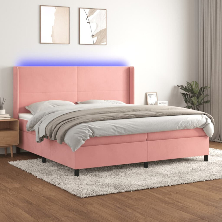 vidaXL Boxspring met matras en LED fluweel roze 200x200 cm vidaXL Boxspring met matras en LED fluweel roze 200x200 cm afbeelding 1