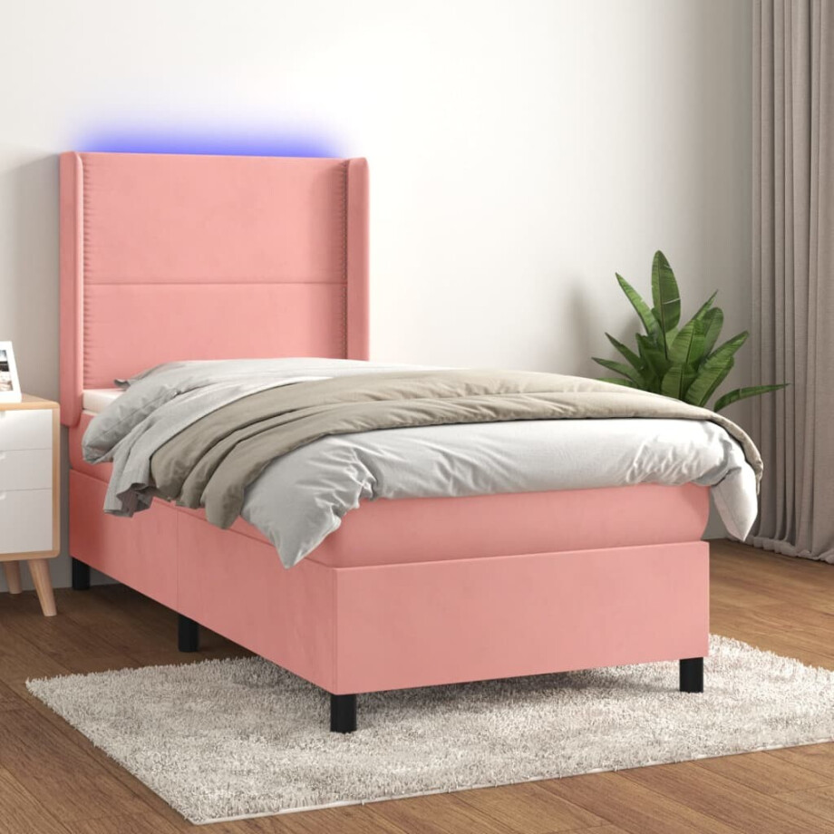 vidaXL Boxspring met matras en LED fluweel roze 80x200 cm vidaXL Boxspring met matras en LED fluweel roze 80x200 cm afbeelding 1