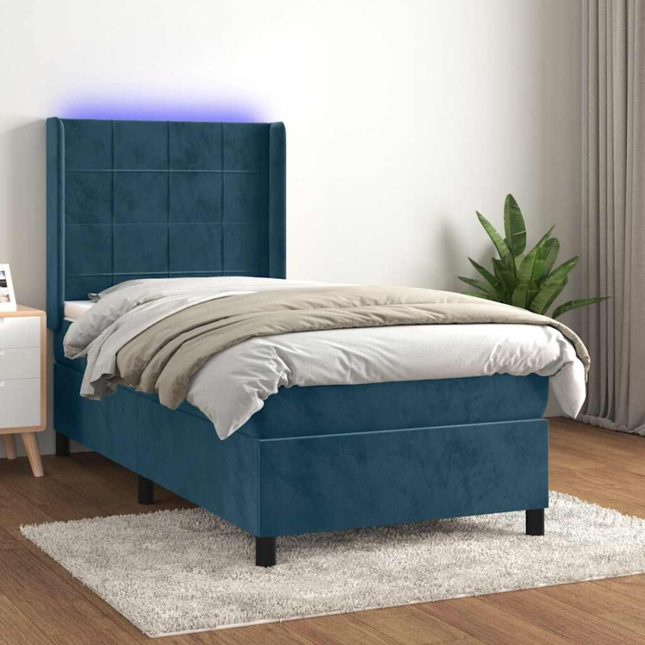 vidaXL Boxspring met matras en LED fluweel donkerblauw 80x200 cm vidaXL Boxspring met matras en LED fluweel donkerblauw 80x200 cm afbeelding 1