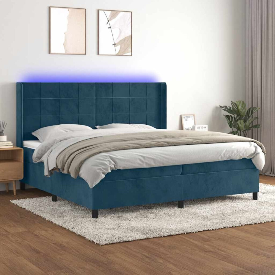 vidaXL Boxspring met matras en LED fluweel donkerblauw 200x200 cm vidaXL Boxspring met matras en LED fluweel donkerblauw 200x200 cm afbeelding 1