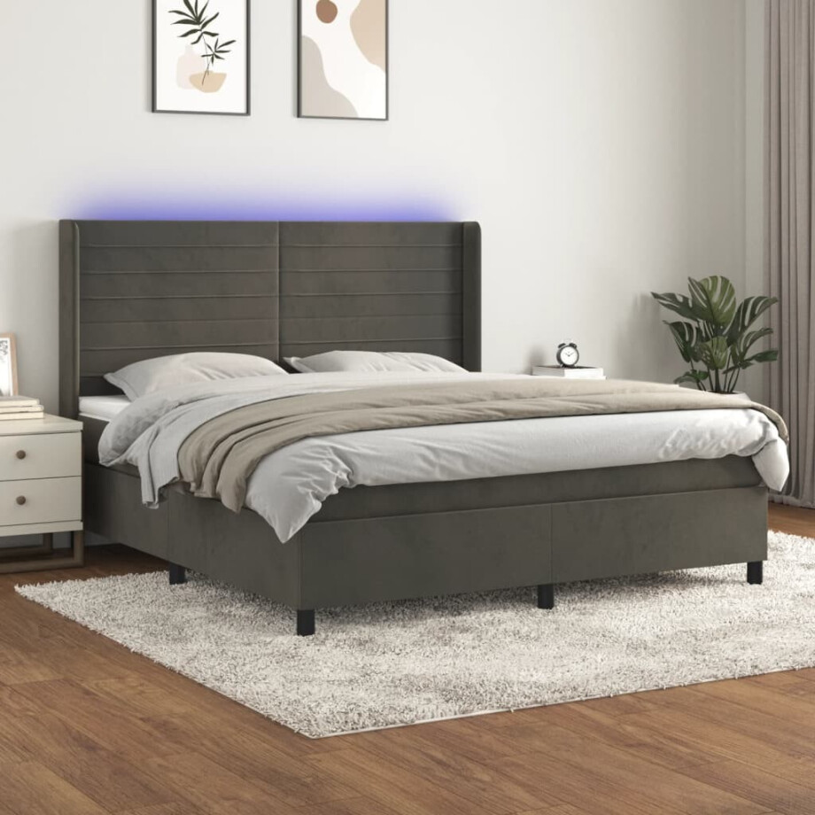 vidaXL Boxspring met matras en LED fluweel donkergrijs 180x200 cm afbeelding 1