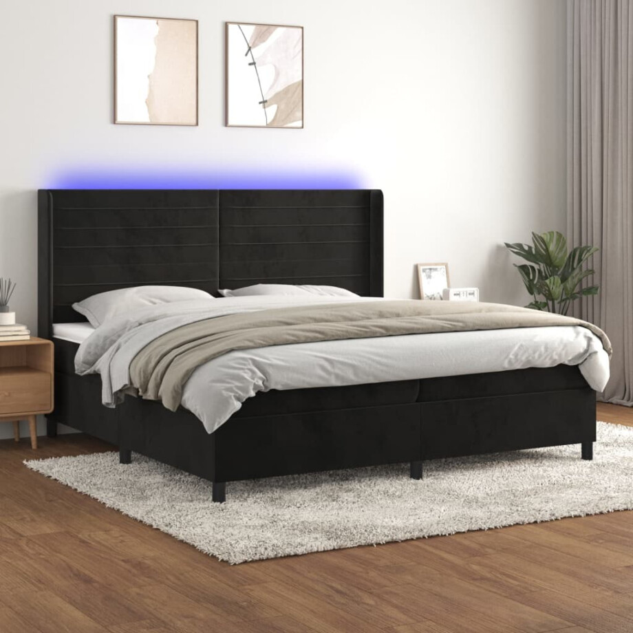 vidaXL Boxspring met matras en LED fluweel zwart 200x200 cm afbeelding 1