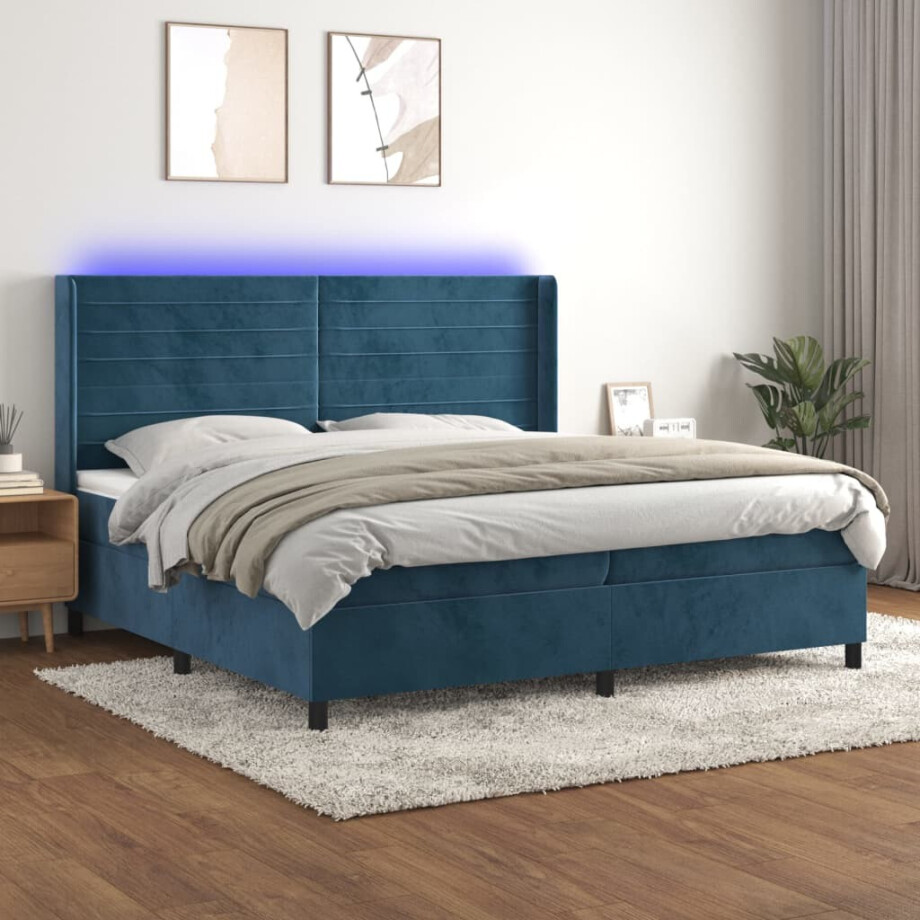 vidaXL Boxspring met matras en LED fluweel donkerblauw 200x200 cm vidaXL Boxspring met matras en LED fluweel donkerblauw 200x200 cm afbeelding 1