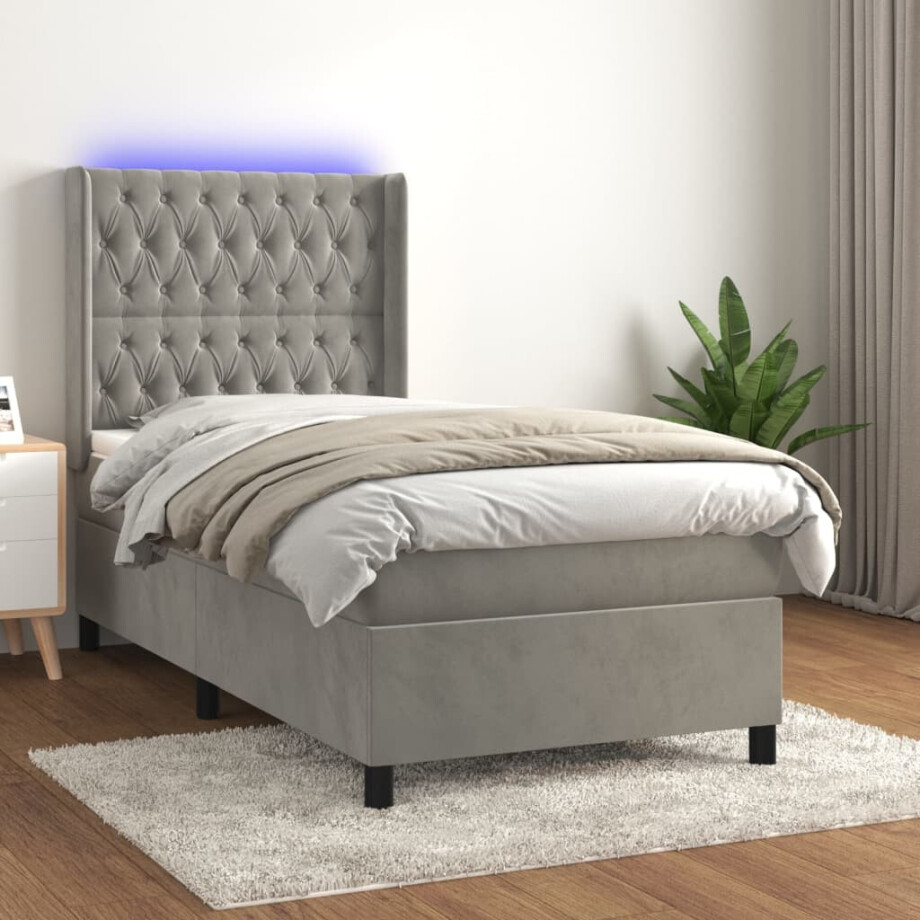 vidaXL Boxspring met matras en LED fluweel lichtgrijs 80x200 cm vidaXL Boxspring met matras en LED fluweel lichtgrijs 80x200 cm afbeelding 1