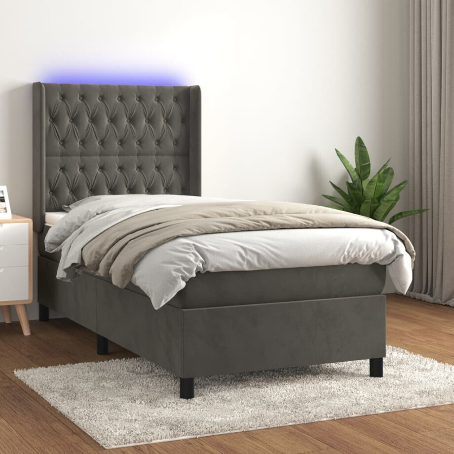 vidaXL Boxspring met matras en LED fluweel donkergrijs 100x200 cm vidaXL Boxspring met matras en LED fluweel donkergrijs 100x200 cm afbeelding 1