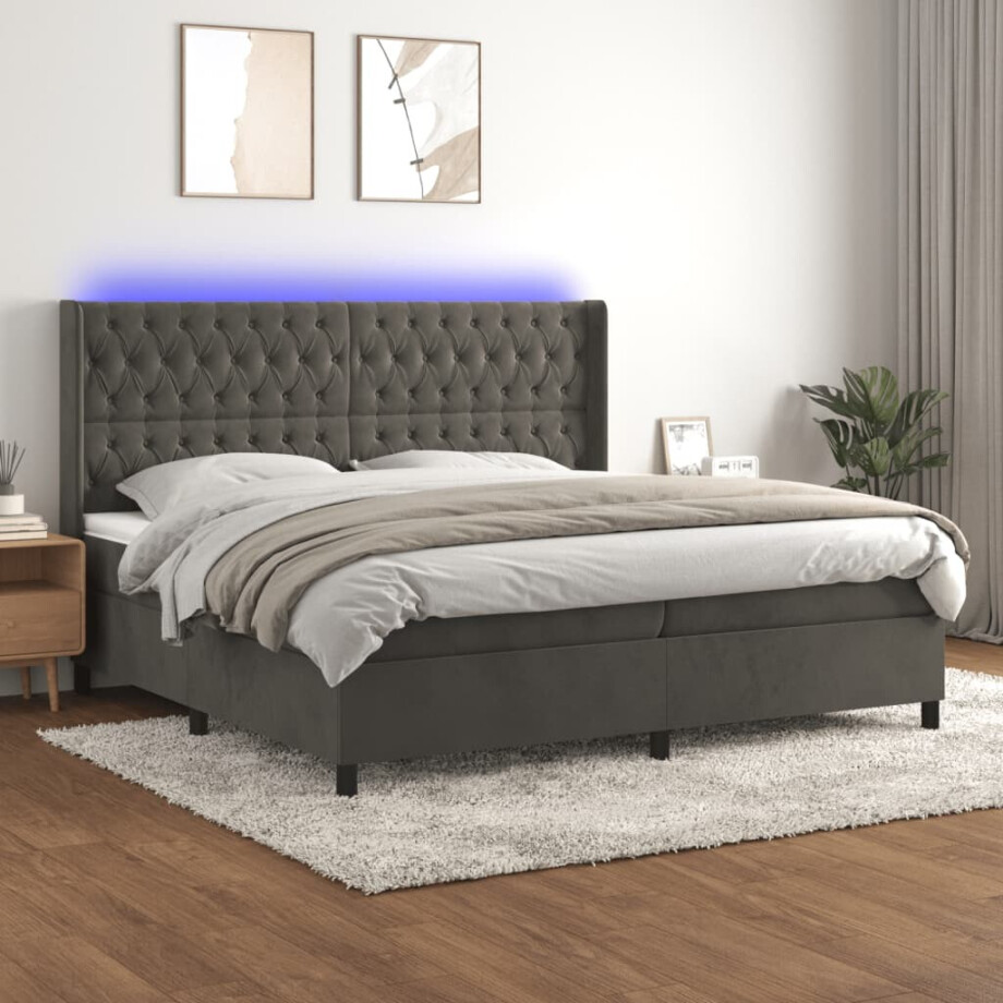vidaXL Boxspring met matras en LED fluweel donkergrijs 200x200 cm vidaXL Boxspring met matras en LED fluweel donkergrijs 200x200 cm afbeelding 1