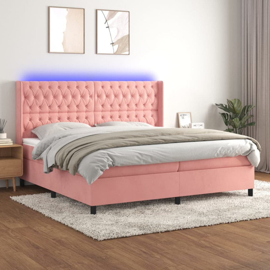 vidaXL Boxspring met matras en LED fluweel roze 200x200 cm vidaXL Boxspring met matras en LED fluweel roze 200x200 cm afbeelding 1