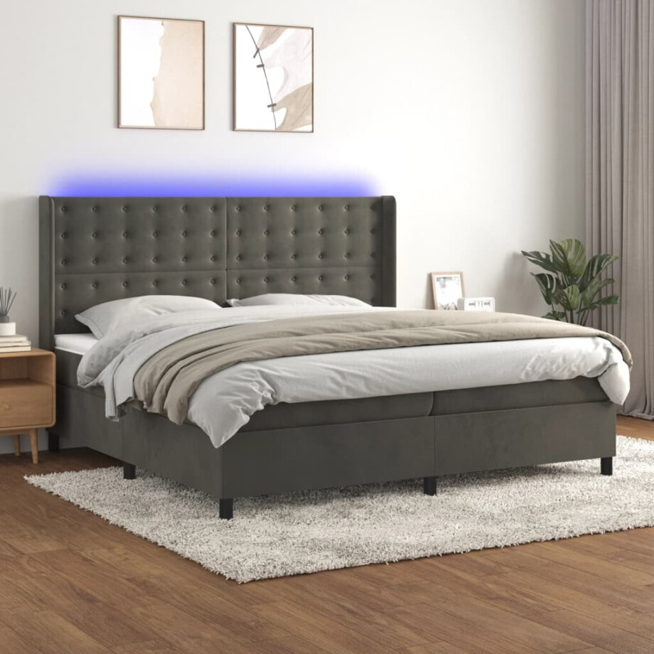 vidaXL Boxspring met matras en LED fluweel donkergrijs 200x200 cm vidaXL Boxspring met matras en LED fluweel donkergrijs 200x200 cm afbeelding 1
