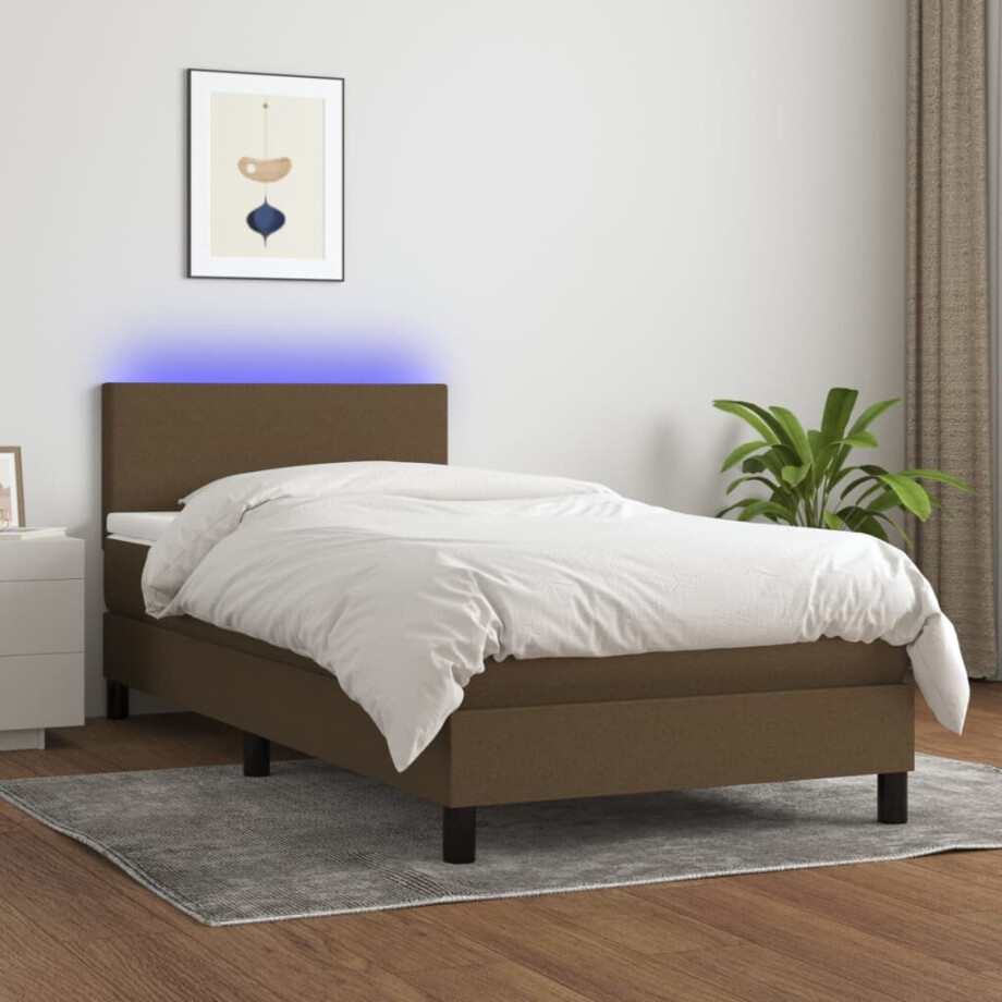 vidaXL Boxspring met matras en LED stof donkerbruin 80x200 cm vidaXL Boxspring met matras en LED stof donkerbruin 80x200 cm afbeelding 1