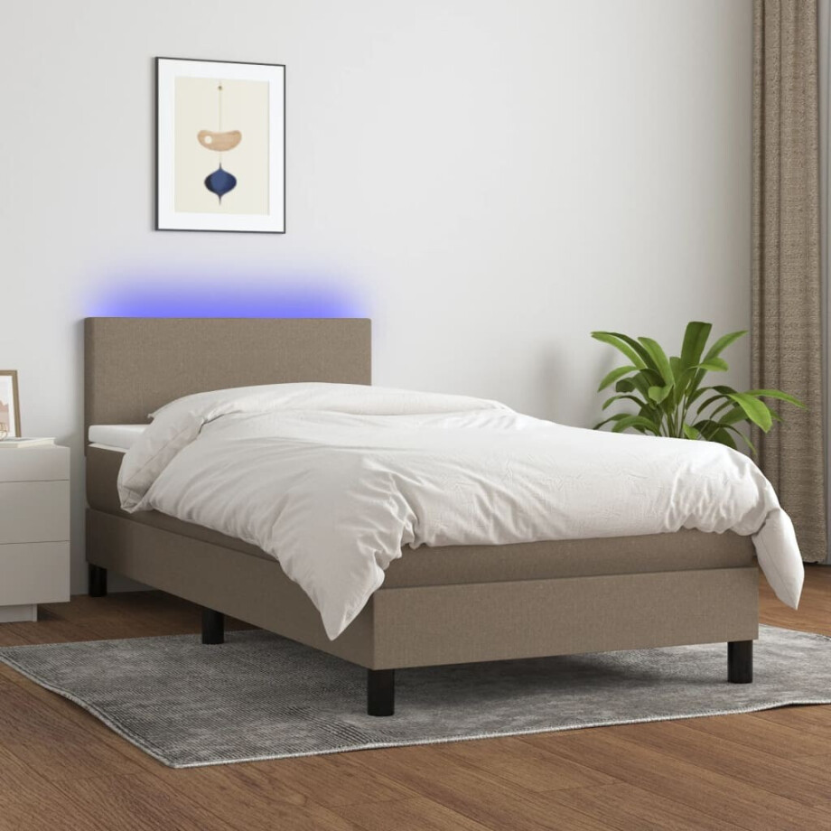 vidaXL Boxspring met matras en LED stof taupe 90x190 cm afbeelding 1