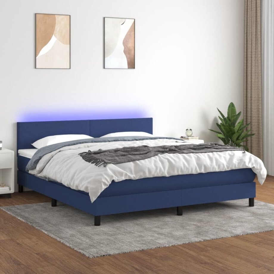 vidaXL Boxspring met matras en LED stof blauw 180x200 cm vidaXL Boxspring met matras en LED stof blauw 180x200 cm afbeelding 1