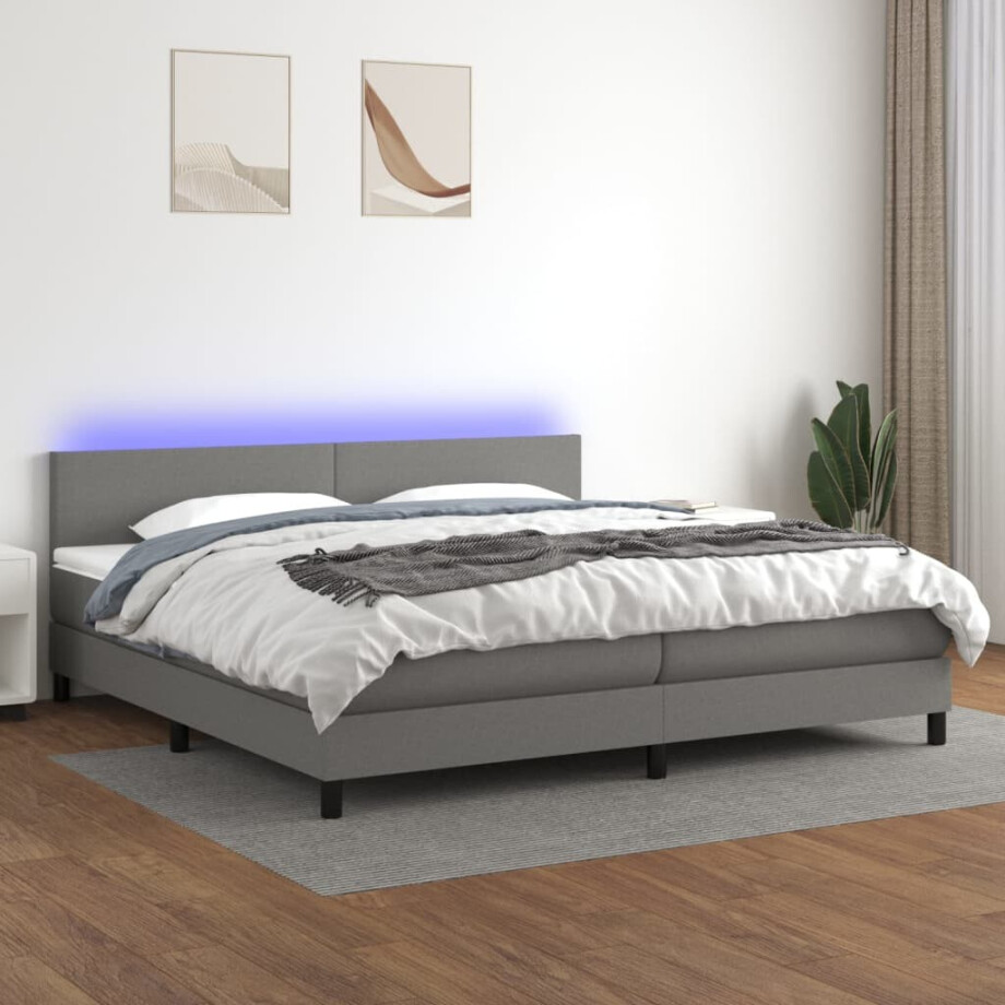 vidaXL Boxspring met matras en LED stof donkergrijs 200x200 cm vidaXL Boxspring met matras en LED stof donkergrijs 200x200 cm afbeelding 1