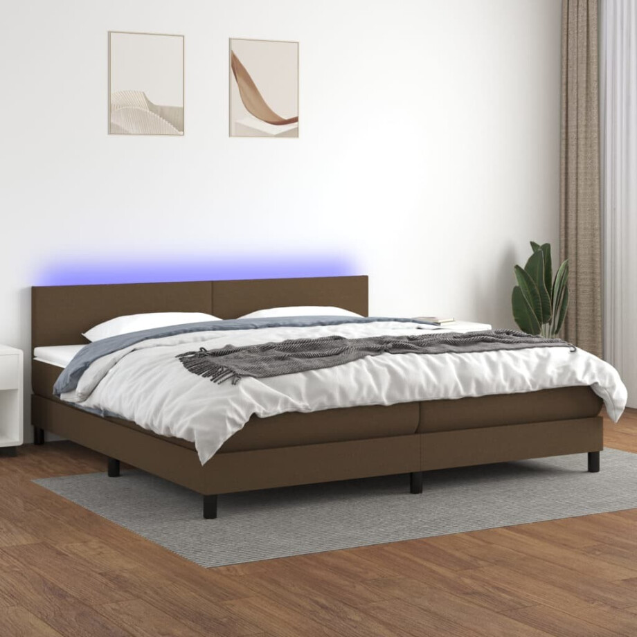 vidaXL Boxspring met matras en LED stof donkerbruin 200x200 cm afbeelding 1