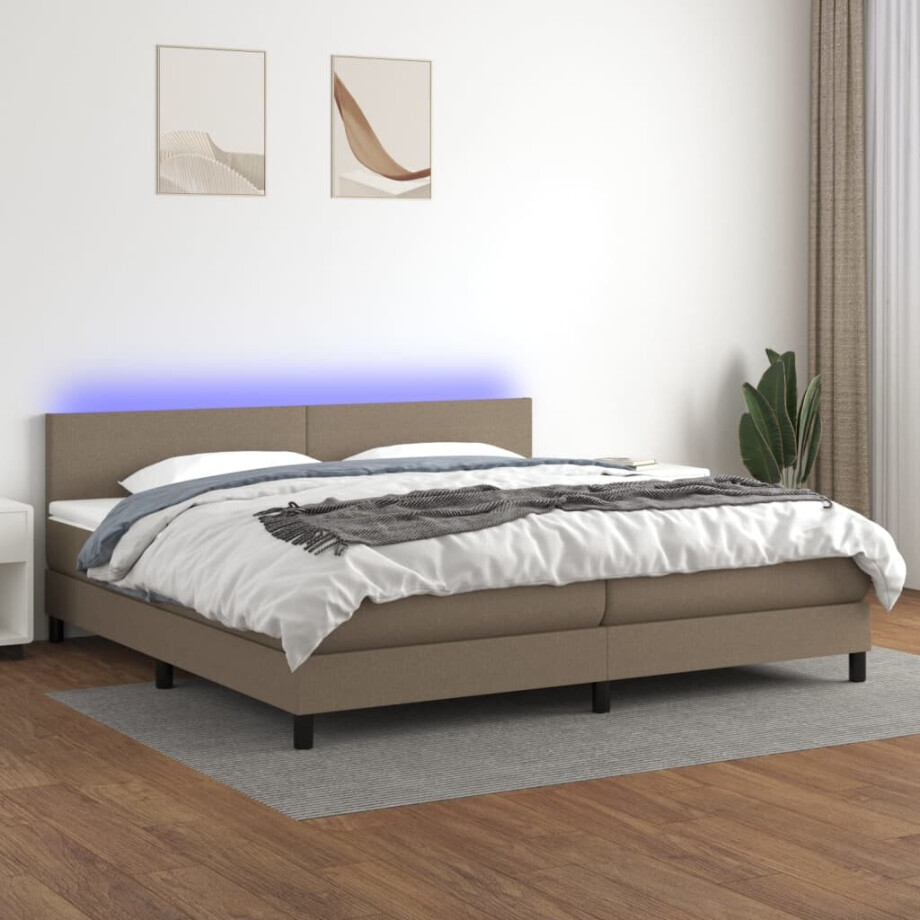 vidaXL Boxspring met matras en LED stof taupe 200x200 cm afbeelding 1