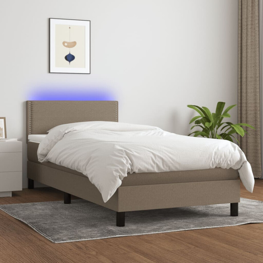 vidaXL Boxspring met matras en LED stof taupe 90x190 cm vidaXL Boxspring met matras en LED stof taupe 90x190 cm afbeelding 1