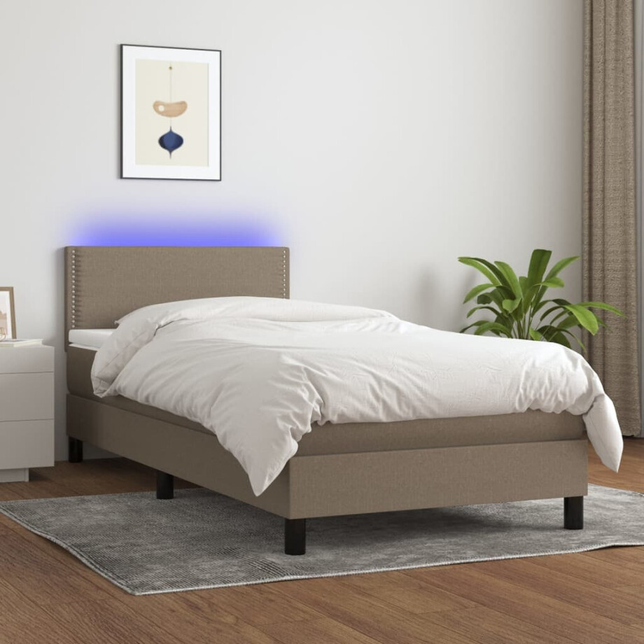 vidaXL Boxspring met matras en LED stof taupe 80x200 cm vidaXL Boxspring met matras en LED stof taupe 80x200 cm afbeelding 1