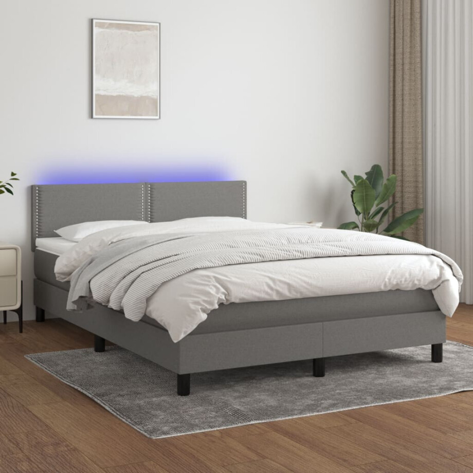vidaXL Boxspring met matras en LED stof donkergrijs 140x190 cm vidaXL Boxspring met matras en LED stof donkergrijs 140x190 cm afbeelding 1