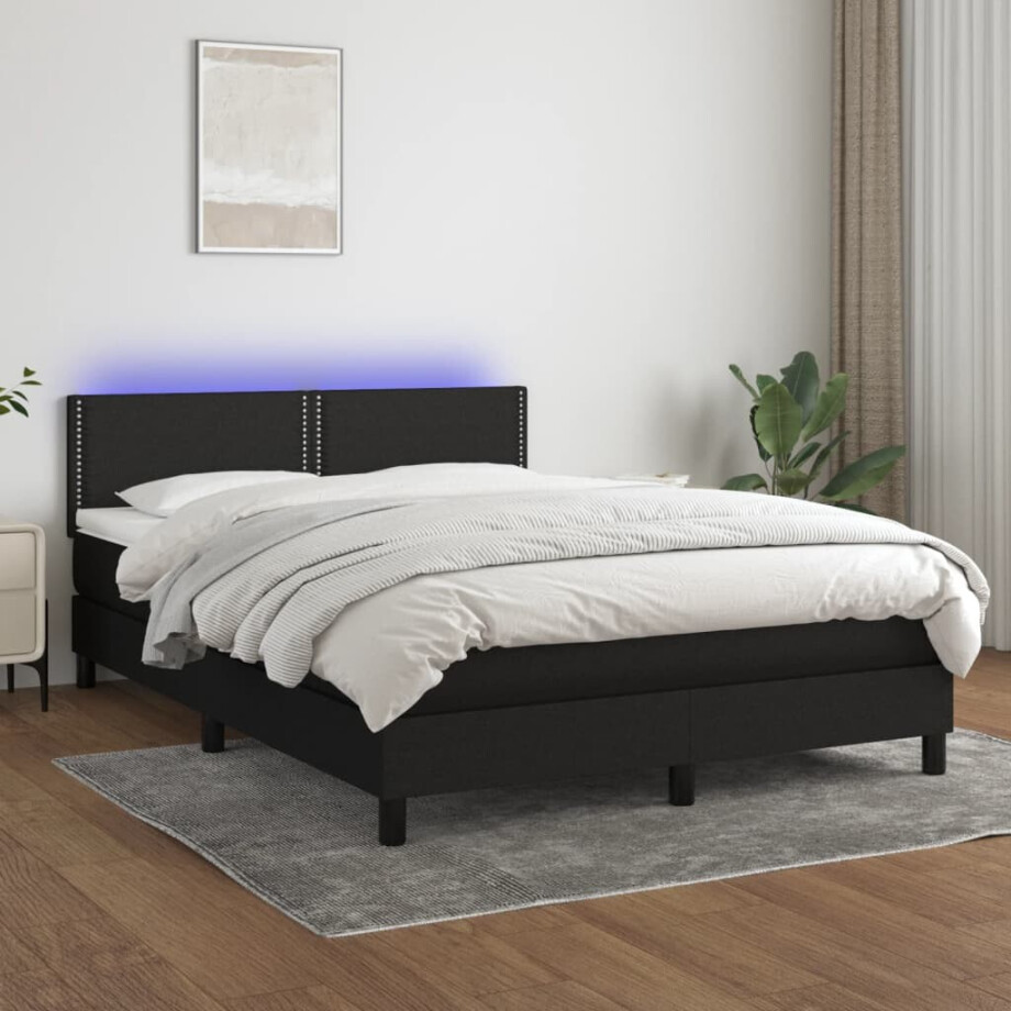 vidaXL Boxspring met matras en LED stof zwart 140x190 cm vidaXL Boxspring met matras en LED stof zwart 140x190 cm afbeelding 1