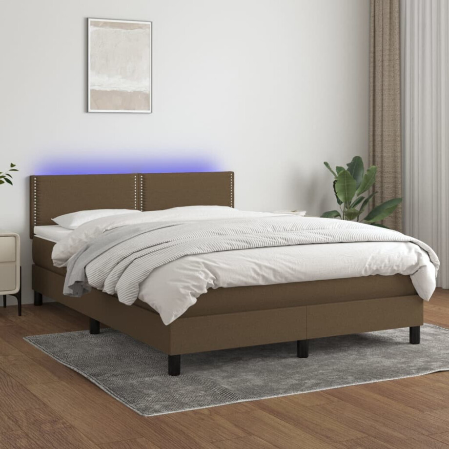 vidaXL Boxspring met matras en LED stof donkerbruin 140x200 cm vidaXL Boxspring met matras en LED stof donkerbruin 140x200 cm afbeelding 1