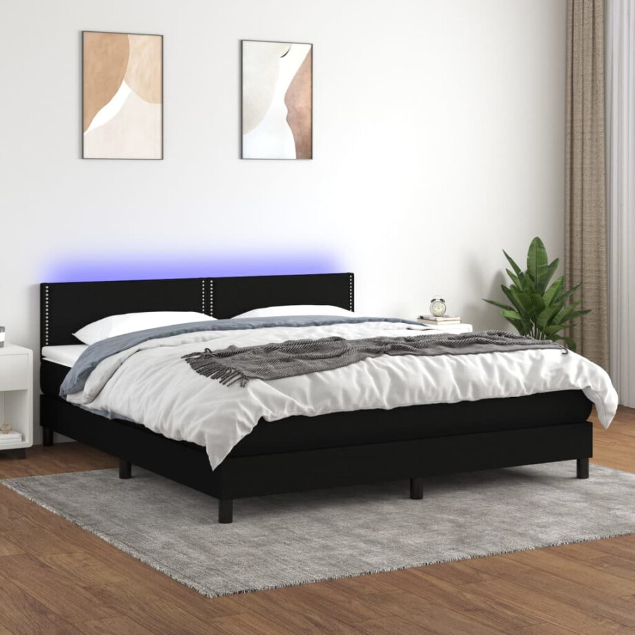 vidaXL Boxspring met matras en LED stof zwart 180x200 cm vidaXL Boxspring met matras en LED stof zwart 180x200 cm afbeelding 1