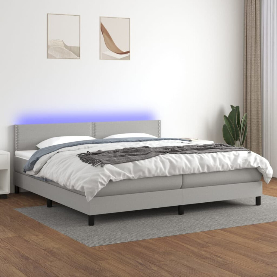 vidaXL Boxspring met matras en LED stof lichtgrijs 200x200 cm vidaXL Boxspring met matras en LED stof lichtgrijs 200x200 cm afbeelding 1