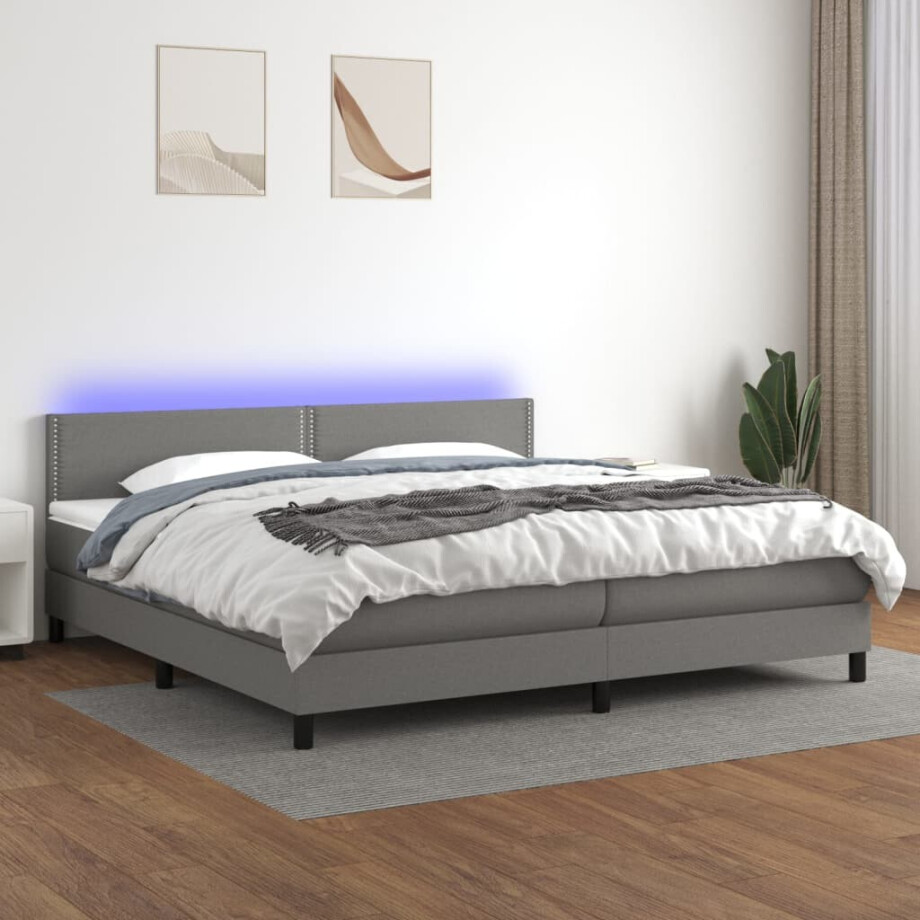 vidaXL Boxspring met matras en LED stof donkergrijs 200x200 cm vidaXL Boxspring met matras en LED stof donkergrijs 200x200 cm afbeelding 1