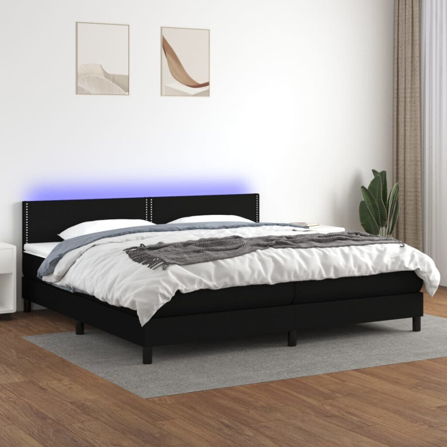 vidaXL Boxspring met matras en LED stof zwart 200x200 cm vidaXL Boxspring met matras en LED stof zwart 200x200 cm afbeelding 1