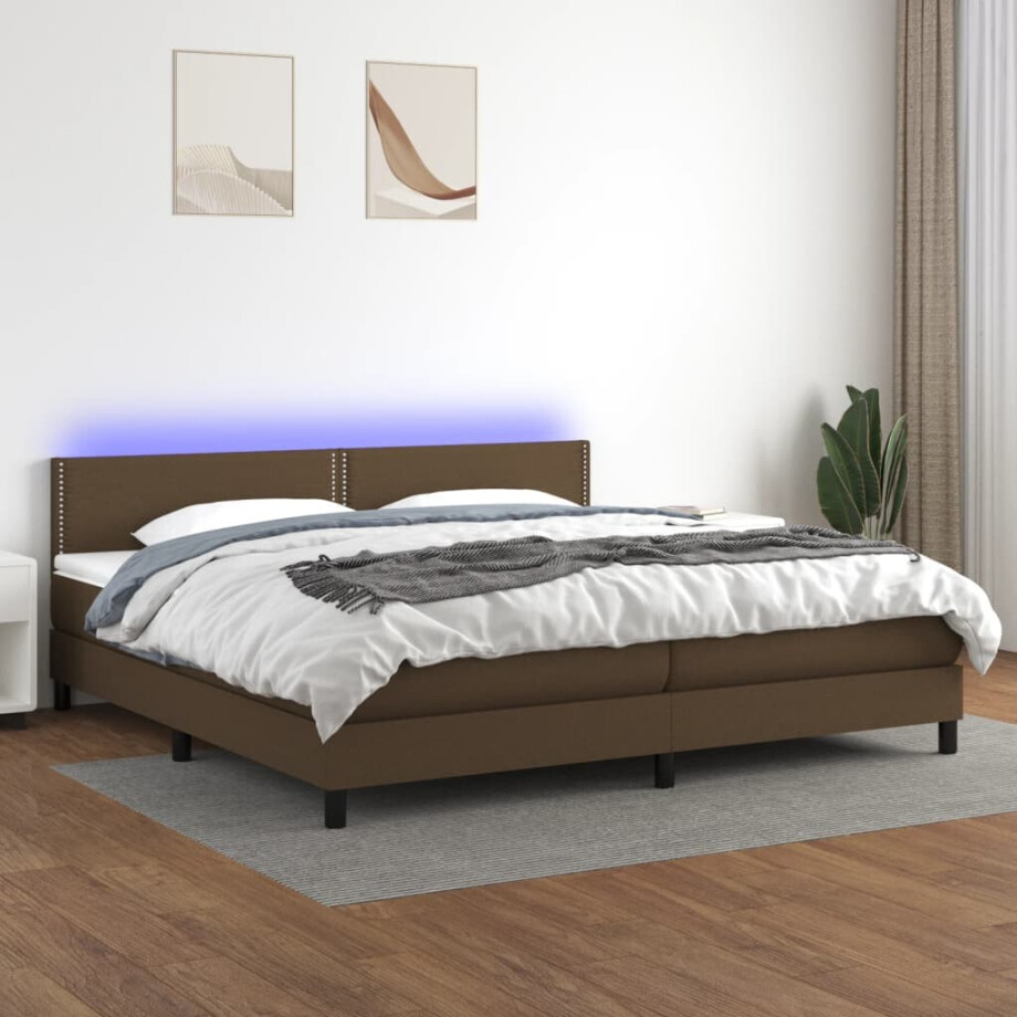 vidaXL Boxspring met matras en LED stof donkerbruin 200x200 cm afbeelding 1