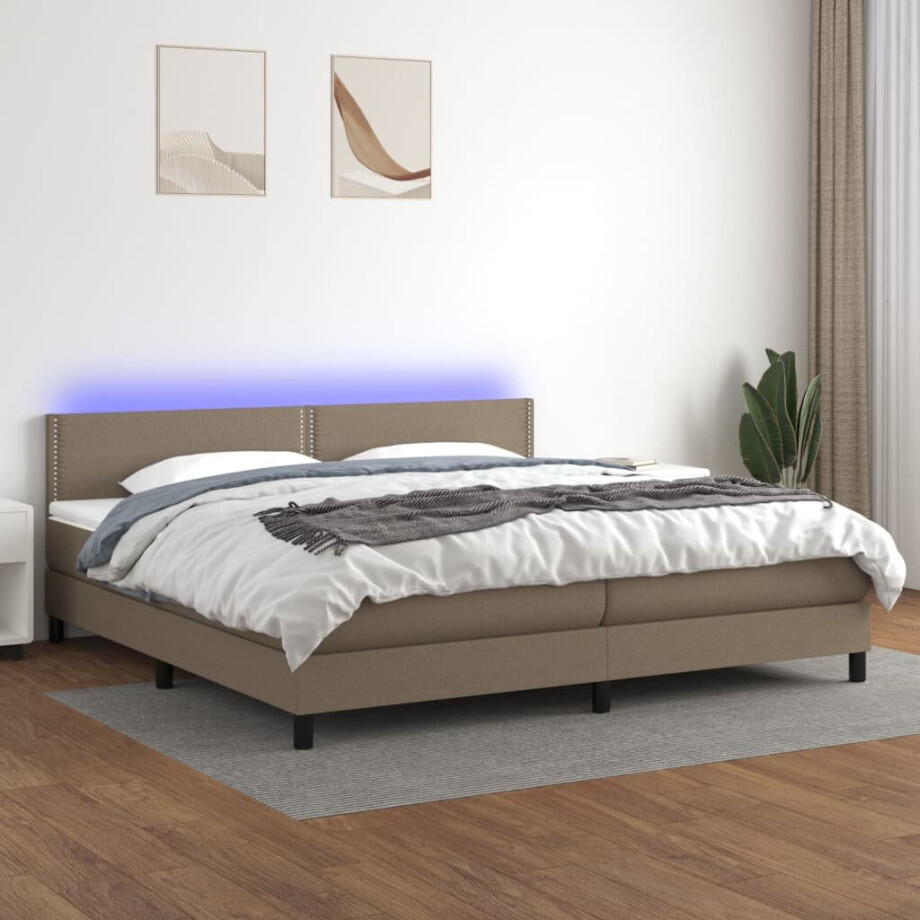 vidaXL Boxspring met matras en LED stof taupe 200x200 cm vidaXL Boxspring met matras en LED stof taupe 200x200 cm afbeelding 1