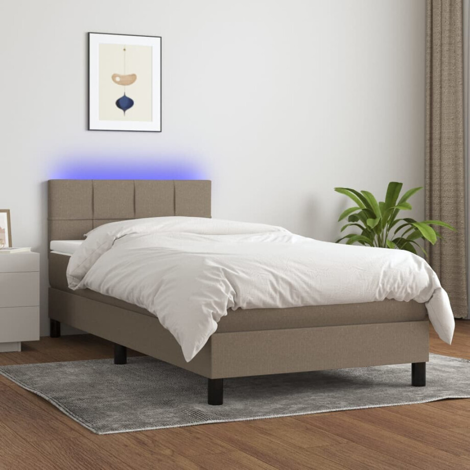 vidaXL Boxspring met matras en LED stof taupe 90x190 cm vidaXL Boxspring met matras en LED stof taupe 90x190 cm afbeelding 1