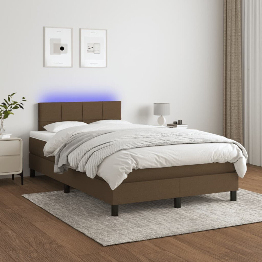 vidaXL Boxspring met matras en LED stof donkerbruin 120x200 cm vidaXL Boxspring met matras en LED stof donkerbruin 120x200 cm afbeelding 1
