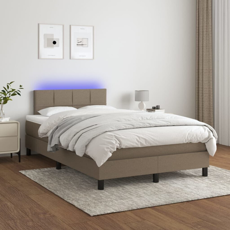 vidaXL Boxspring met matras en LED stof taupe 120x200 cm vidaXL Boxspring met matras en LED stof taupe 120x200 cm afbeelding 1
