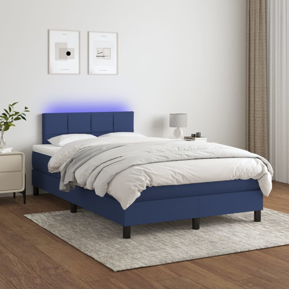 vidaXL Boxspring met matras en LED stof blauw 120x200 cm vidaXL Boxspring met matras en LED stof blauw 120x200 cm afbeelding 1