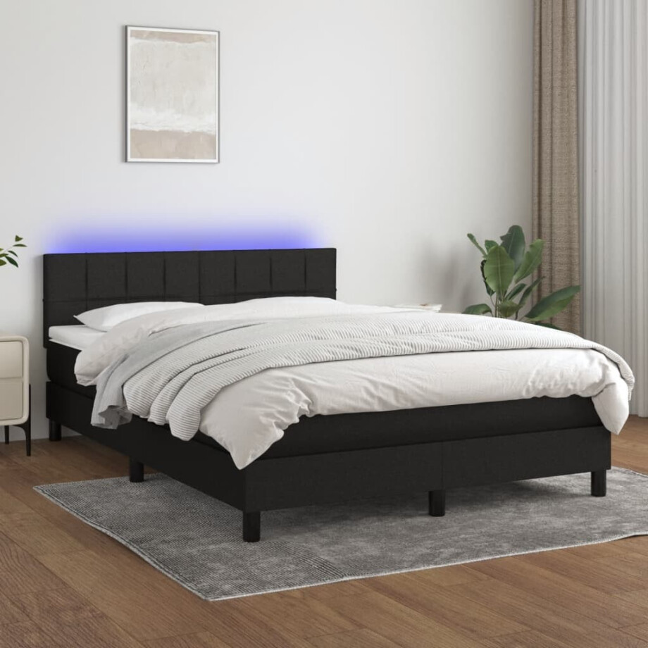 vidaXL Boxspring met matras en LED stof zwart 140x190 cm vidaXL Boxspring met matras en LED stof zwart 140x190 cm afbeelding 1