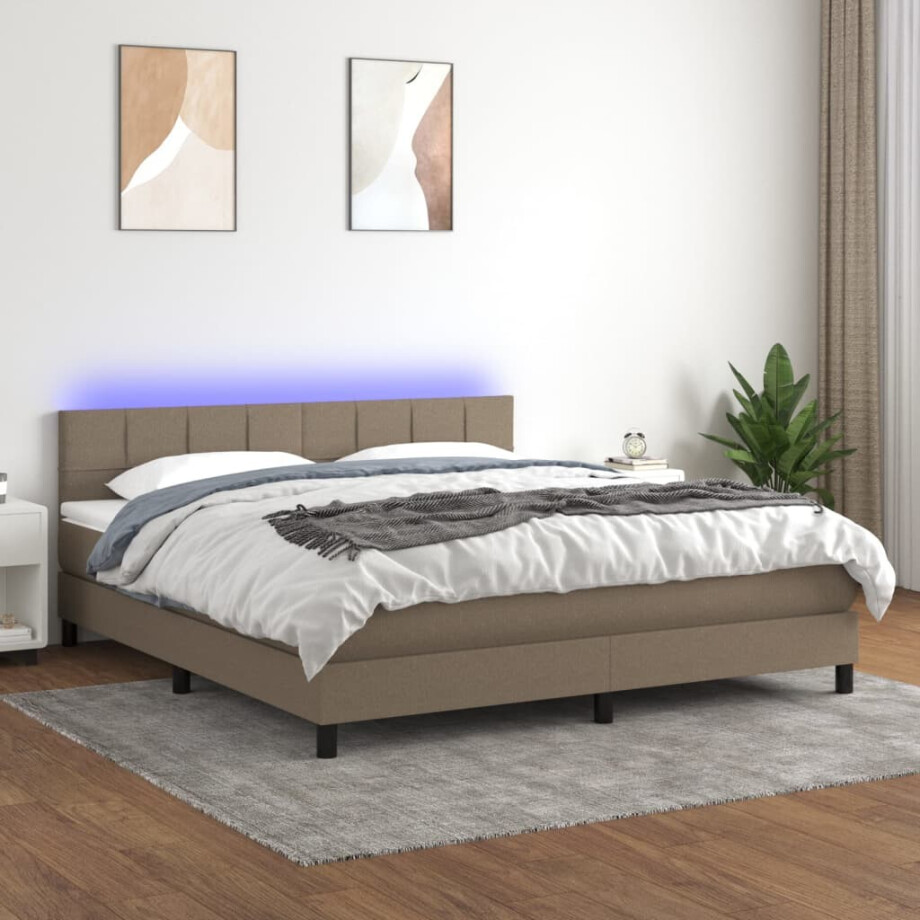 vidaXL Boxspring met matras en LED stof taupe 160x200 cm vidaXL Boxspring met matras en LED stof taupe 160x200 cm afbeelding 1
