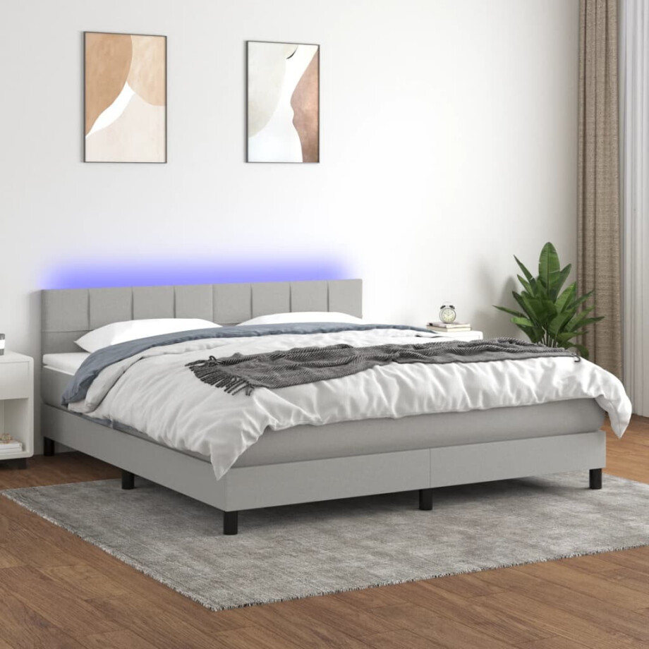 vidaXL Boxspring met matras en LED stof lichtgrijs 180x200 cm vidaXL Boxspring met matras en LED stof lichtgrijs 180x200 cm afbeelding 1