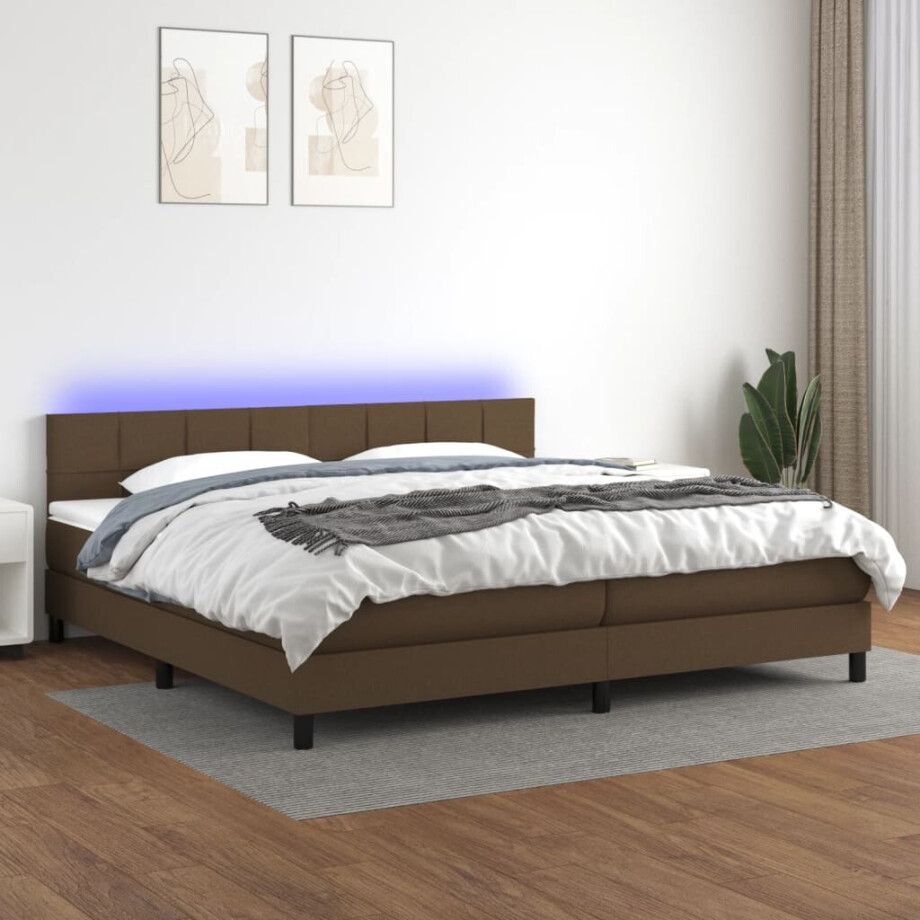 vidaXL Boxspring met matras en LED stof donkerbruin 200x200 cm afbeelding 1