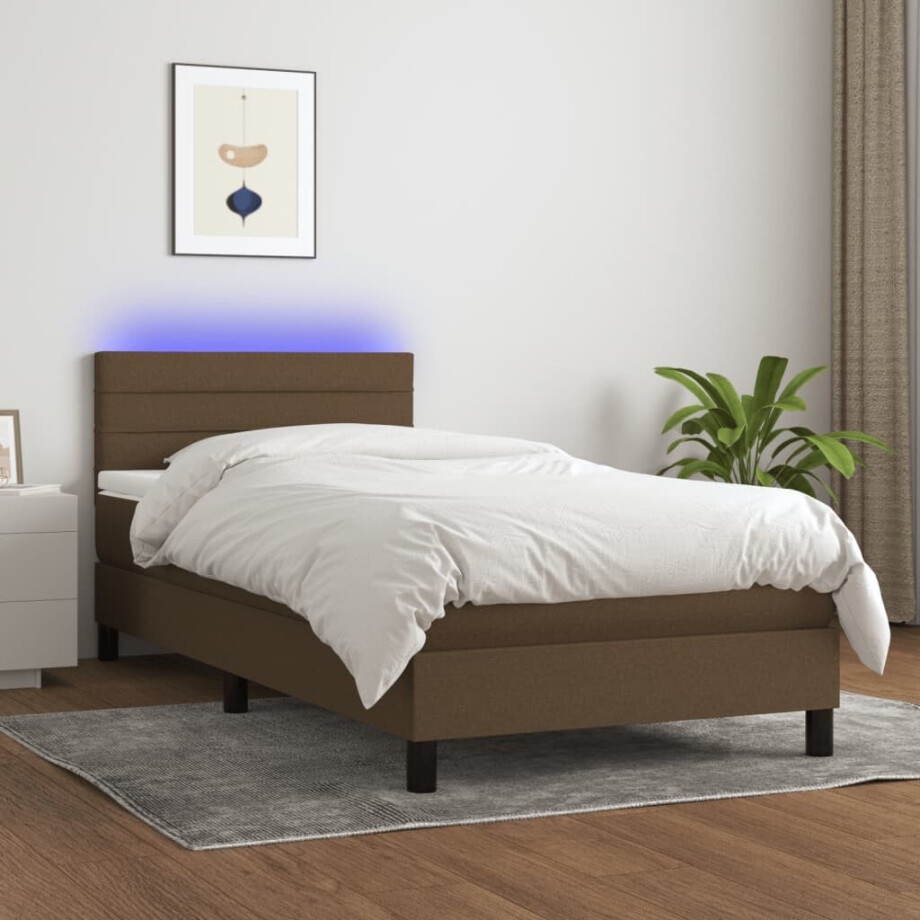vidaXL Boxspring met matras en LED stof donkerbruin 80x200 cm vidaXL Boxspring met matras en LED stof donkerbruin 80x200 cm afbeelding 1
