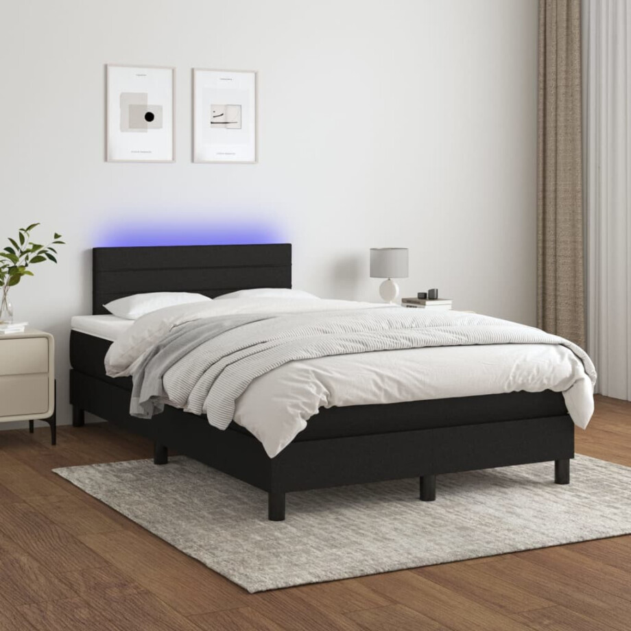 vidaXL Boxspring met matras en LED stof zwart 120x200 cm afbeelding 1